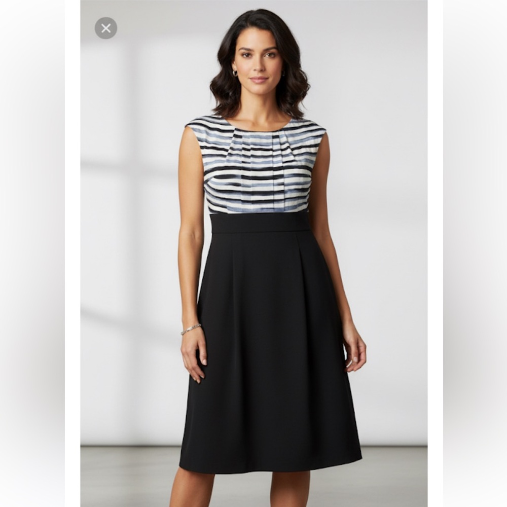 AB Studio Womens Size 16 Sheath Dress Black White Stripe Bodice Career Work